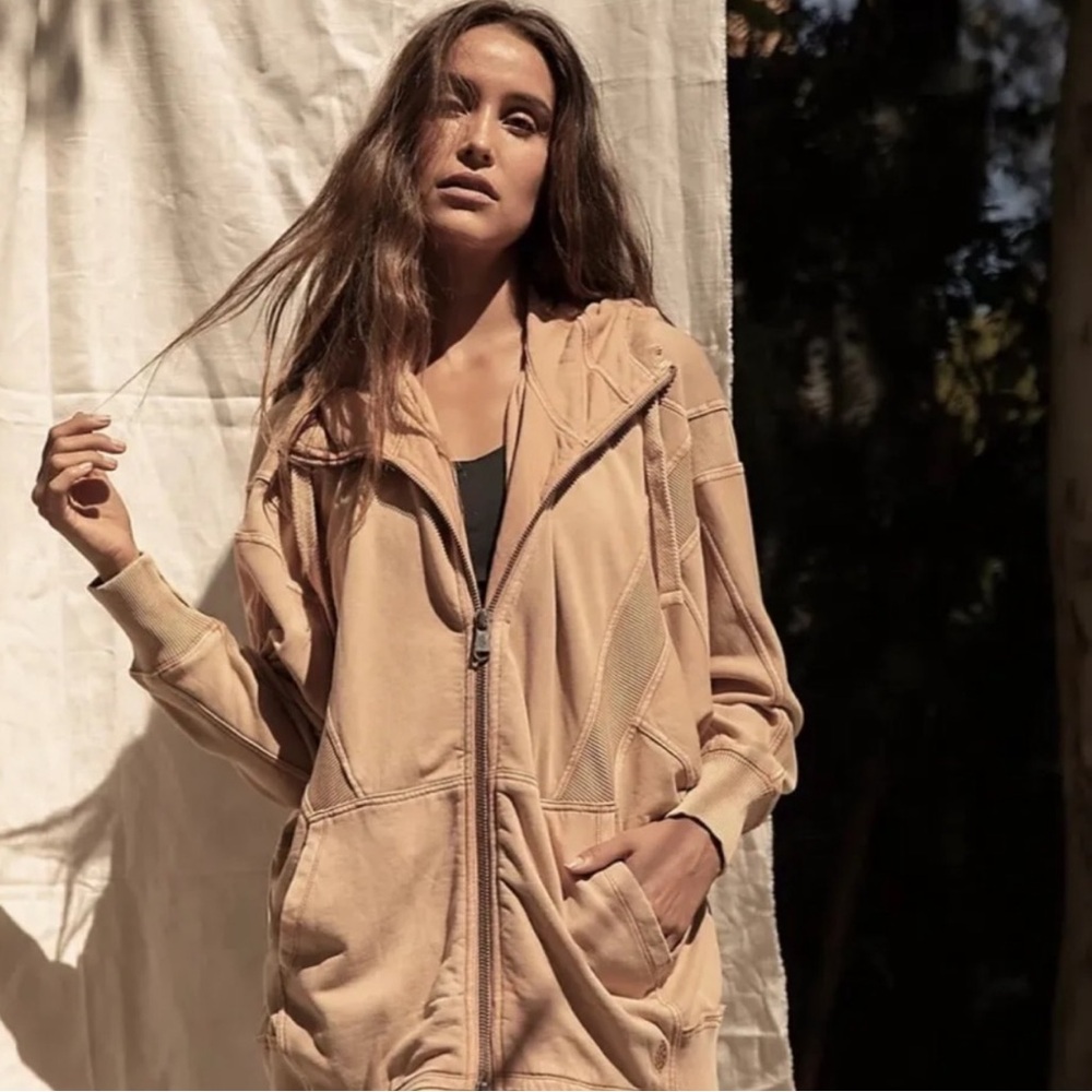 Free People All Your Love Solid Hoodie Patchwork Slouchy Saddle Tan SMALL